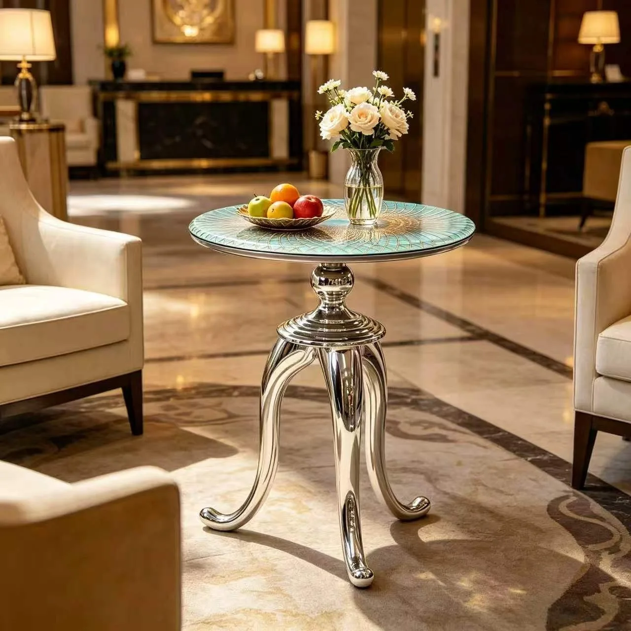 European light luxury round coffee table microcrystalline stone living room sofa side study hotel corner bedside table mobile