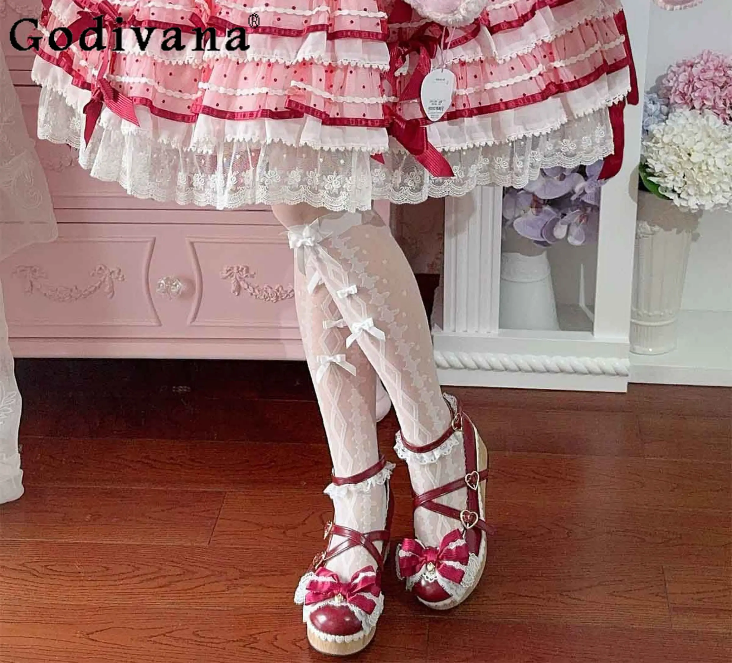 

Sweet Doll Japanese Original Lolita High Heels Cute Girl Bow Cross Strap Round Head Muffin Platform Single Shoes