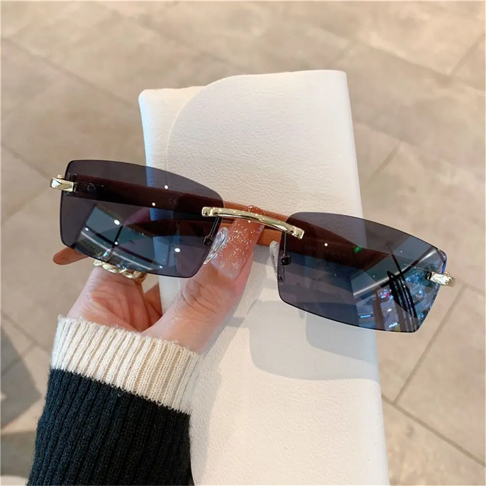 Trendy Punk Sunglasses Rimless Rectangle Sun Glasses for Men Women Fashion UV400 Driving Shades Frameless Gradient Eyewear