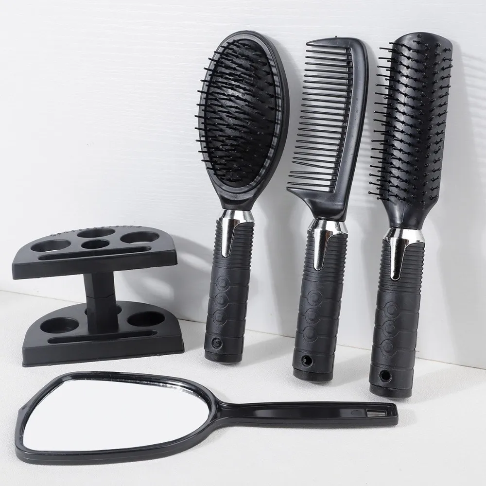 4Pcs/set Grooming Hair Comb Set Non-slip Styling Salon Hair Comb Brush Anti-static with Makeup Mirror Hair Brush Comb Mirror Set