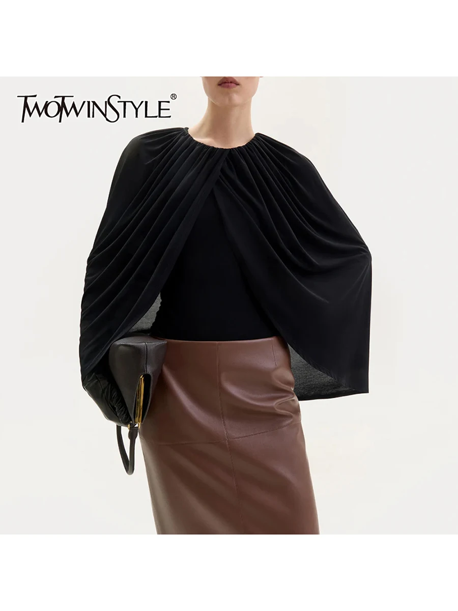 

TWOTWINSTYLE однотонные утягивающие модные комбинезоны со складками для женщин, накидка с круглым вырезом и рукавами, темпераментный комбинезон, женская одежда