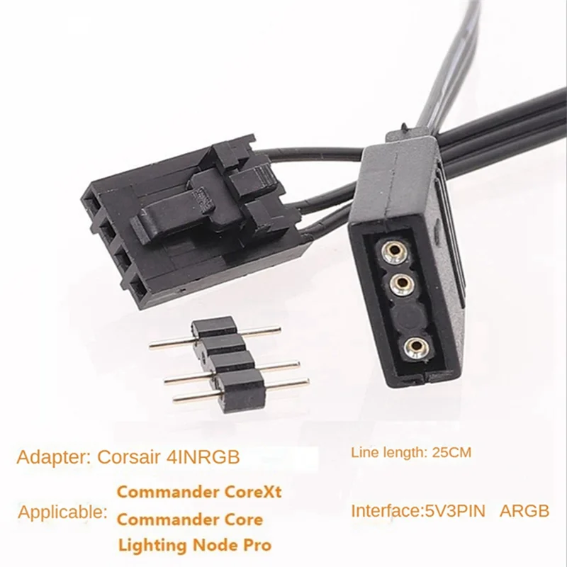 A43M 2Pcs for Corsair 4PIN RGB to Standard ARGB 3-Pin 5V Adapter Connector RGB Cable 25cm