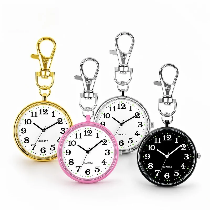 Mini Big Digit Keychain Pocket Watch Quartz Exam Hanging Watch Vintage Medical Gift for Nurse Doctor Student Children