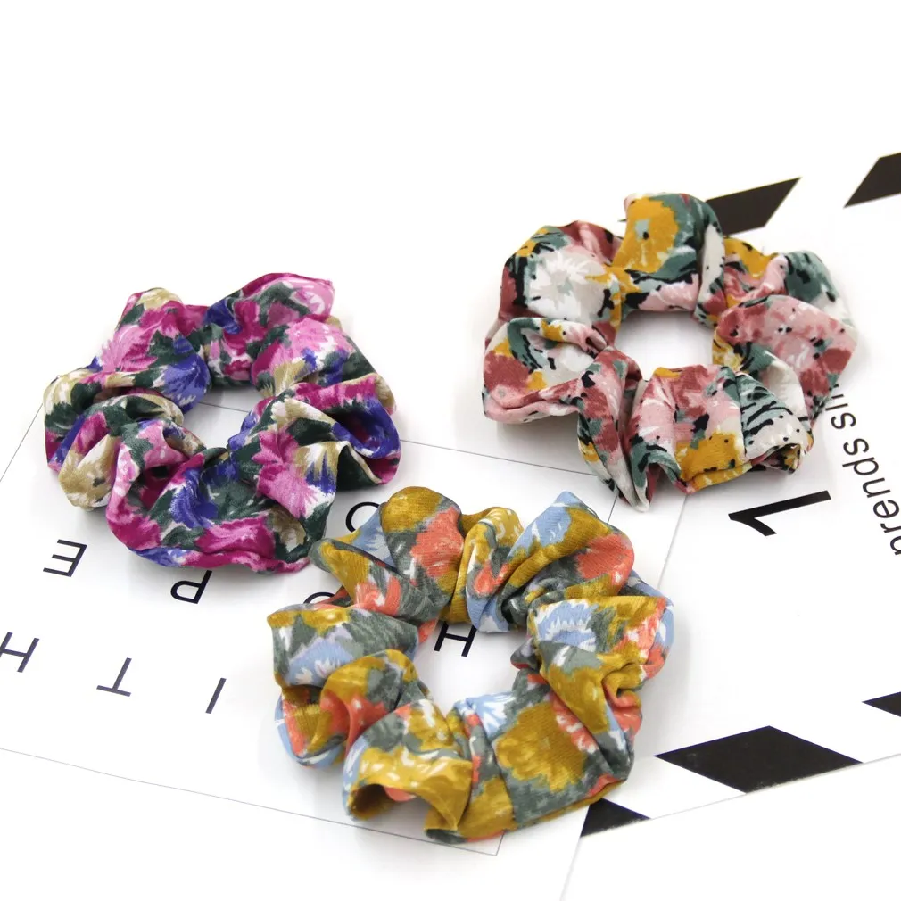 Fashion Women Girls Polyester Hair ties Vintage Oil Painting Elastic Hair Bands Printed Headwear Casual Female Hair Accessories