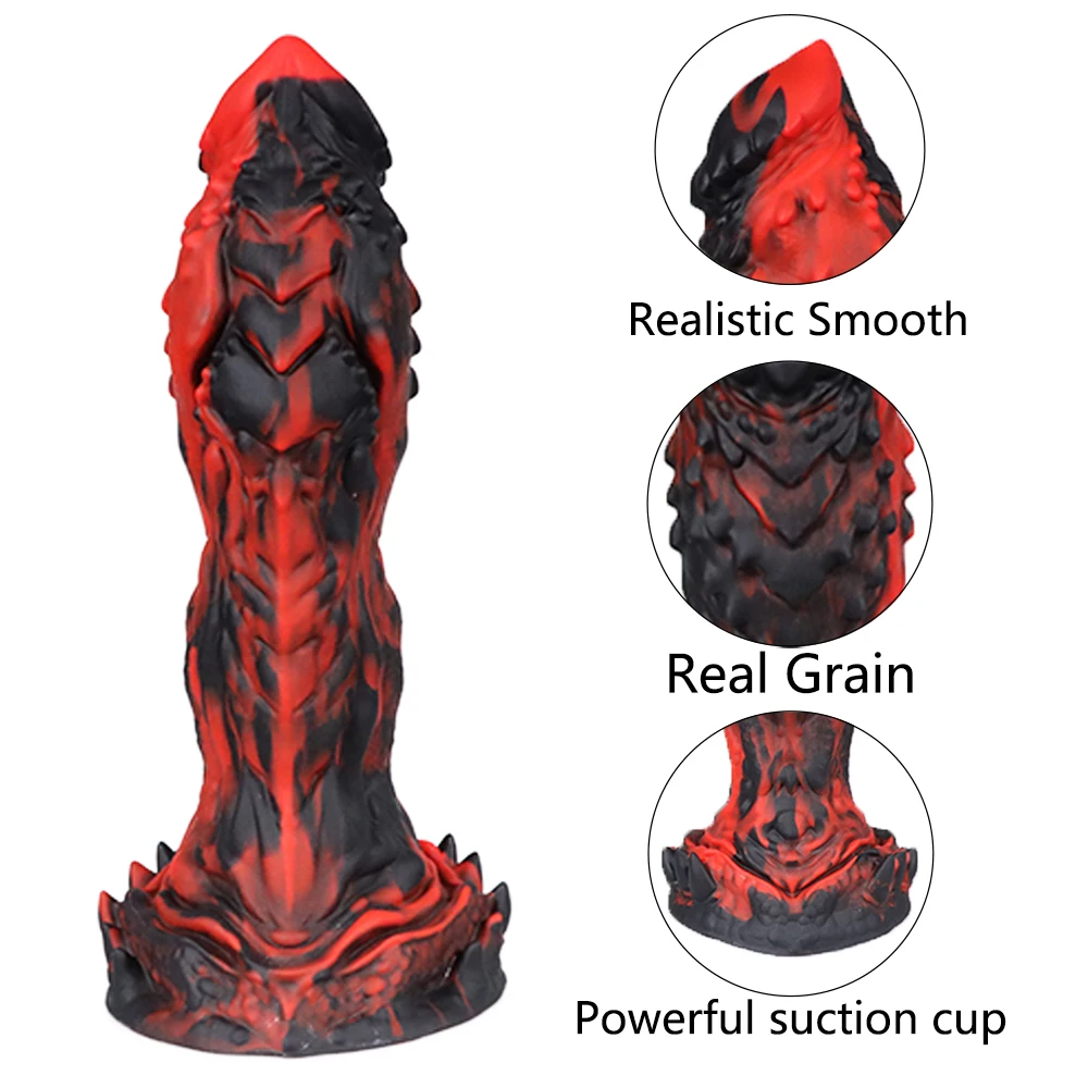 8.8inch Reddish-Black Color Nighthawk Shaped Safety Liquid Silicone Material Dildo Soft Animal Monster Penis Big Butt Anal Plug