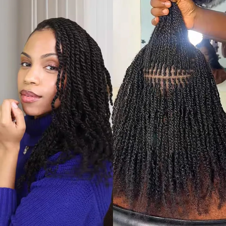 QVR Braids No Attachment Mongolian Afro Kinky Curly Nature Black Dark Brown 4# Blond 27# Bulk For Women  Crochet Remy Hair