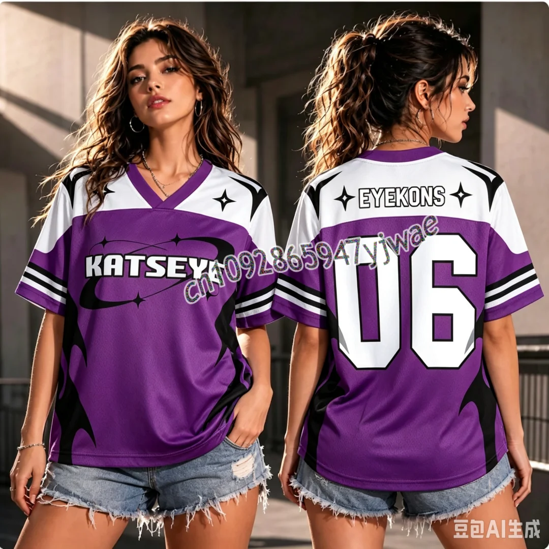 KATSEYE New Tour Tribal Purple Mesh Jersey Gift For Fans Loose Fashionable Streetwear Fans Tee Y2k Oversize Parent-child T-Shirt