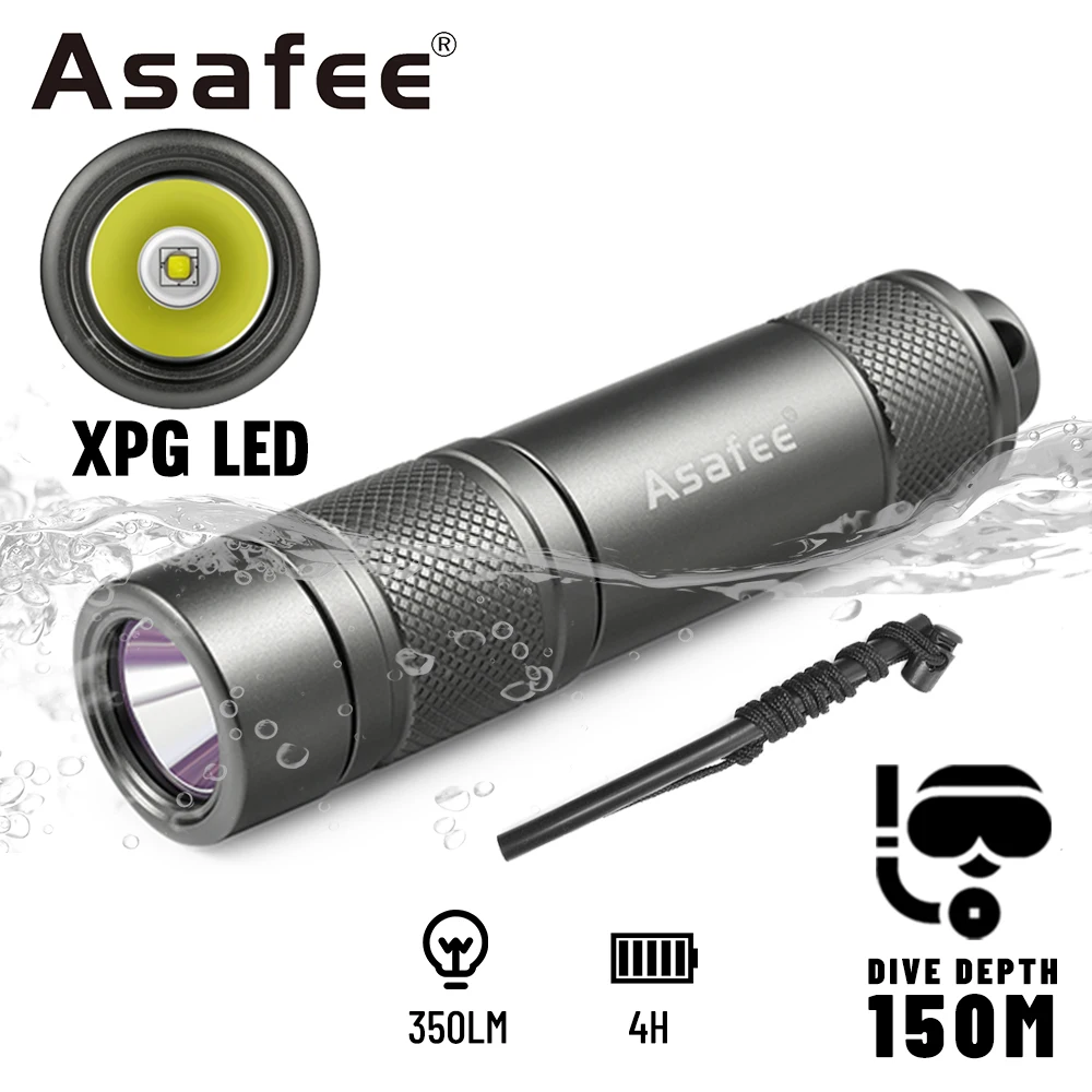 Asafee 150M XPG LED torcia subacquea 350LM IPX8 interruttore rotante impermeabile torcia subacquea ad alta luce giro notturno all\'aperto