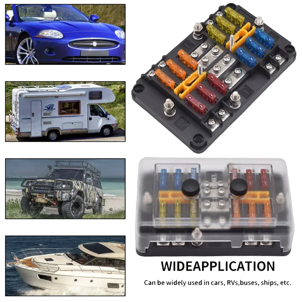 

New Universal Car 12 Way Blade Fuse Terminal Block Auto Boad Fuse Holder Box Wire Power Connector Panel Switch Distributor 36V