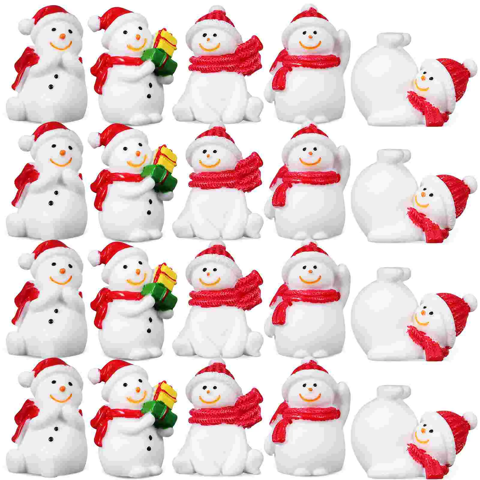 20 Pcs Christmas Snowman Baubles Decorations Mini Tree Ornaments Snowball Miniatures Synthetic Resin Figurine Figures