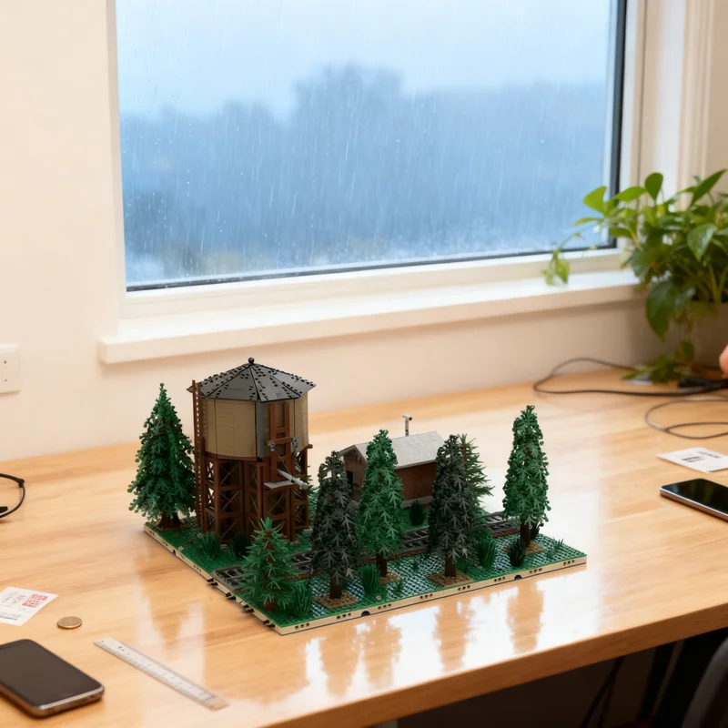 

3873 детали MOC: Модель поезда с водонапорной башней, конструктор, креативный подарок, декор для демонстрации, сборная модель премиум-класса для взрослых и детей, игрушка для дома и рабочего стола