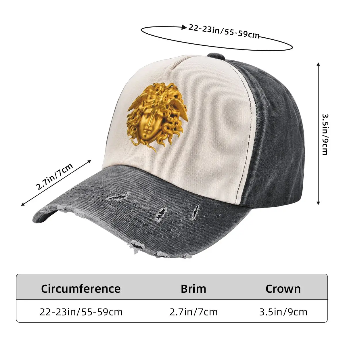 Elegant And Chic French Golden Haired Baseball Cap Accessories Vintage Distressed Denim Mythological Greek Medusa Dad Hat Unisex