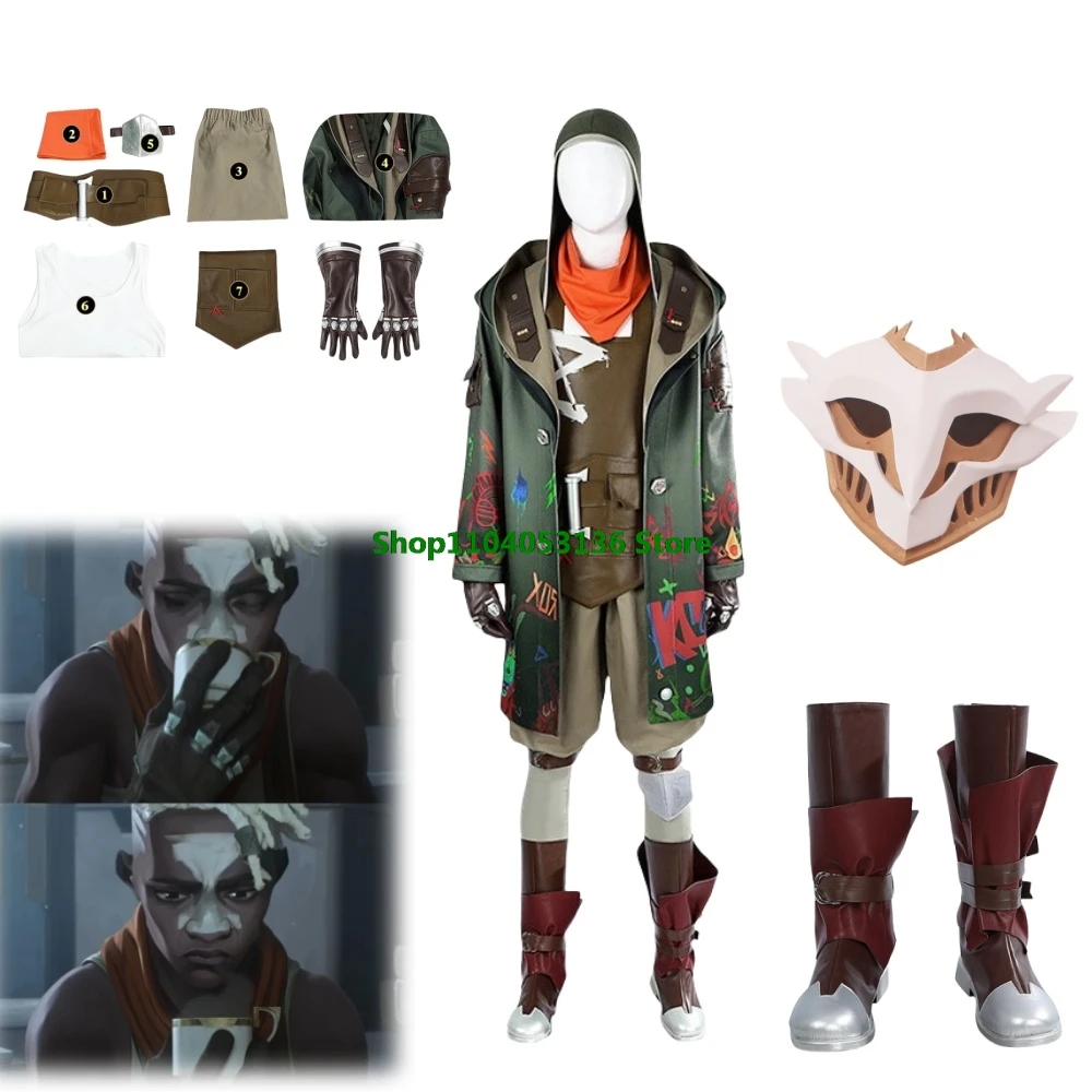 Ekko Cosplay Cpstume LOL Arcane Season 2 Cosplay Costume Mask Handsome Jacket Vest Coat Gloves Uniform Halloween Party Set