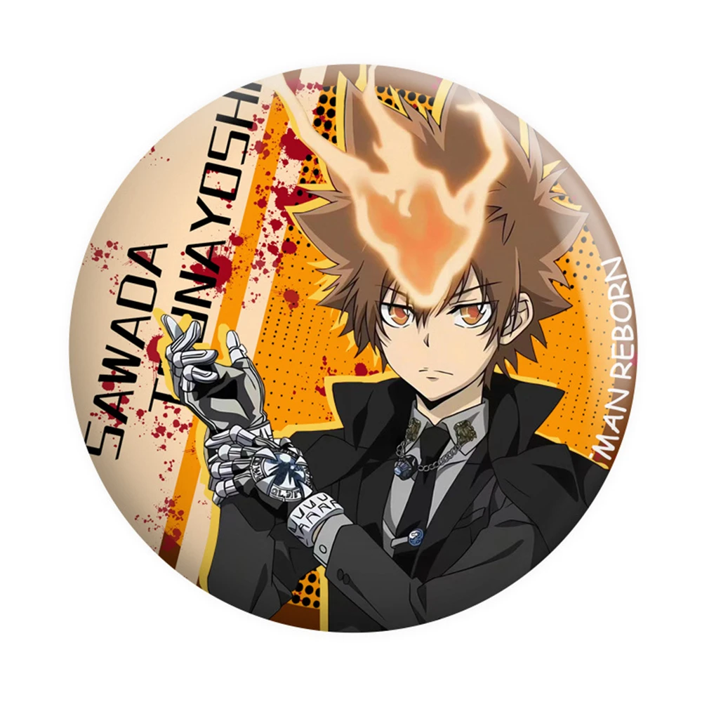 58mm Anime HITMAN REBORN! Sawada Tsunayoshi Rokudou mukuro Cosplay Costume Badge Pin SPTE Tinplate Brooch Accessories