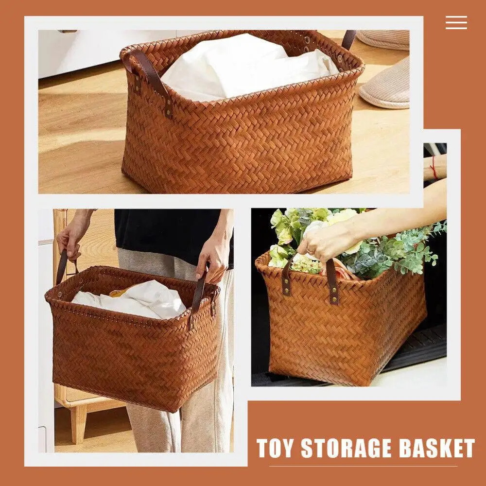 Spring/Summer Square Storage Basket Handmade Vine Weaving Storage Basket Outdoor Picnic Basket Portable Dirty Clothes Basket New