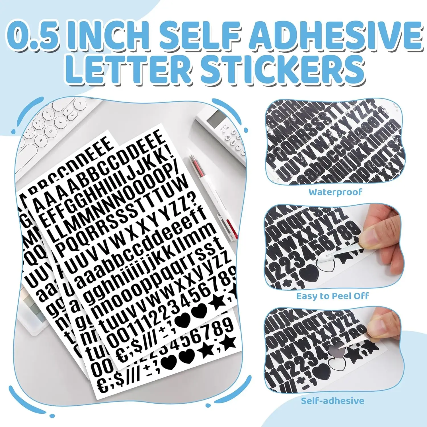 2325 Stück/15 Blätter Vinyl-Buchstabenaufkleber Alphabet-Sticker 0,5 Zoll Selbstklebende Buchstaben für Scrapbook Wasserflaschen – Detail 4