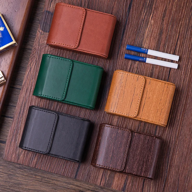 5 Colors 20 Sticks Cigarette Case Anti-crush Cigarette Box Wooden Frame With PU Leather Cigarette Case Smoking Accessories