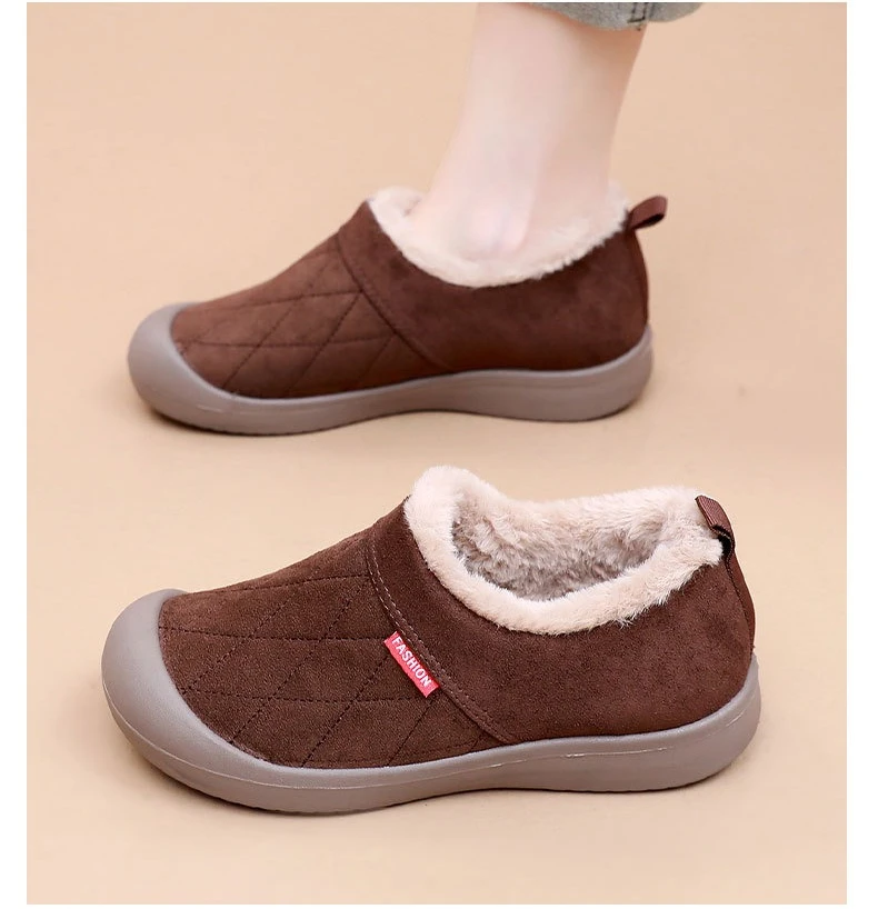 Damen Winter Warme Plüschgefütterte Slip-On Loafer Gestepptes Obermaterial Rutschfeste Weiche Sohle Lässige Baumwollschuhe zum Gehen – Detail 14