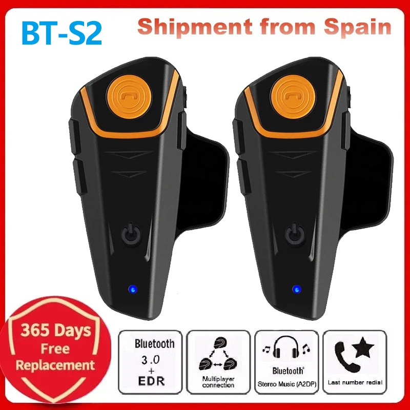 BT-S2 Motorcycle Bluetooth Waterproof 1000M FM MP3 Walkie-Talkie Compatible Helmet Headset Walkie-Talkie