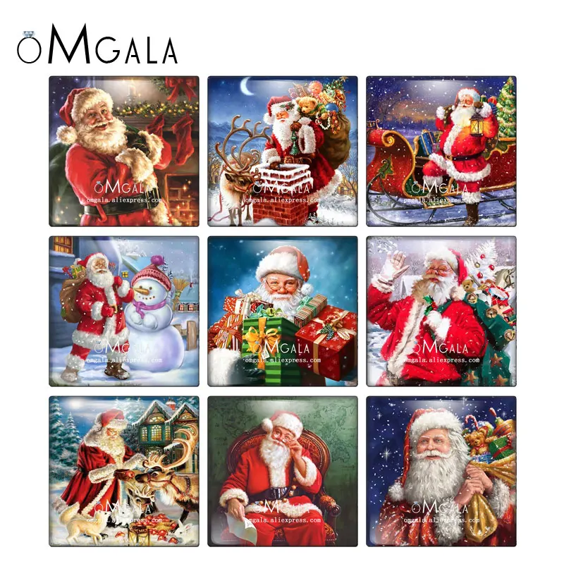 

Merry Christmas Santa Claus Gift Patterns 10pcs Mixed 12mm/20mm/25mm/30mm photo glass cabochon demo flat back Making findings