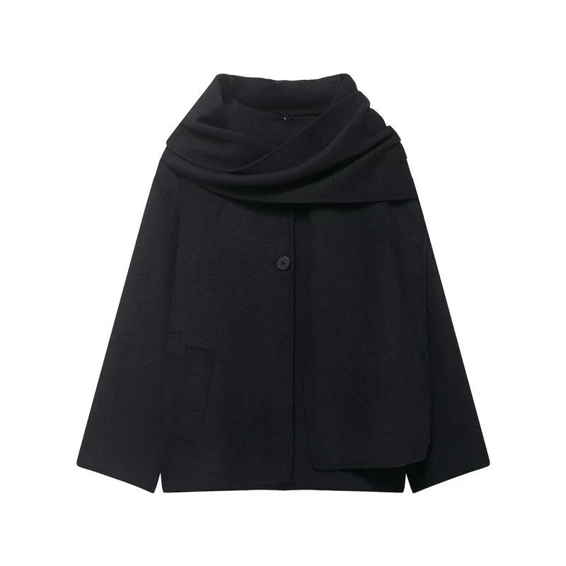 الخريف الشتاء المرأة وشاح غير رسمي طوق معاطف موضة جيوب واحدة الصدر ملابس خارجية فضفاضة التنقل سترة الشارع #4