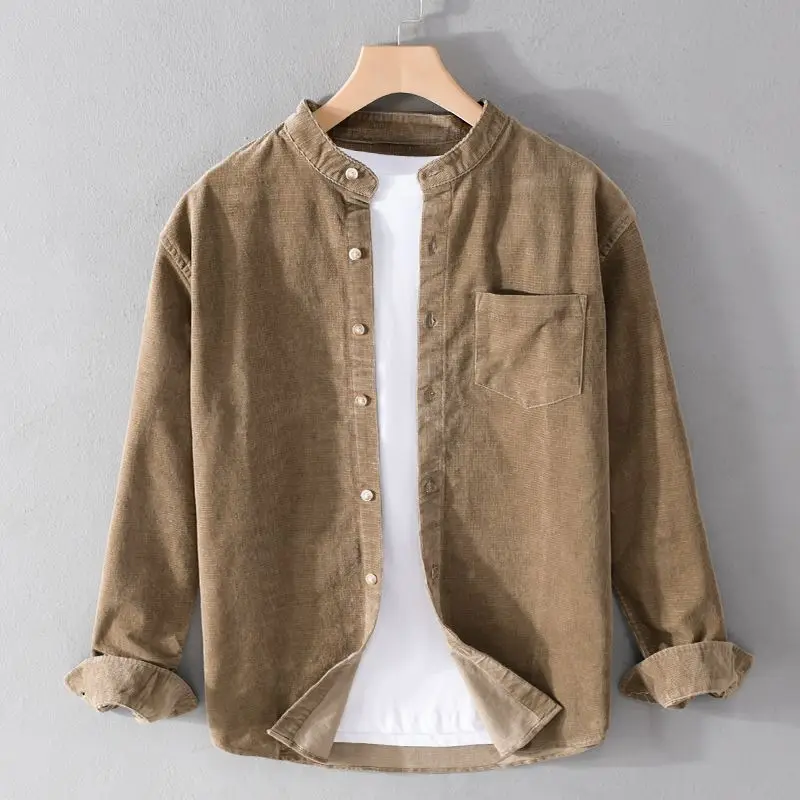 Fashion 2024 Men's Spring and Autumn Casual Shirts Loose Fit Turn-down Collar Retro Style Corduroy Long Sleeve Shirt Coat Man