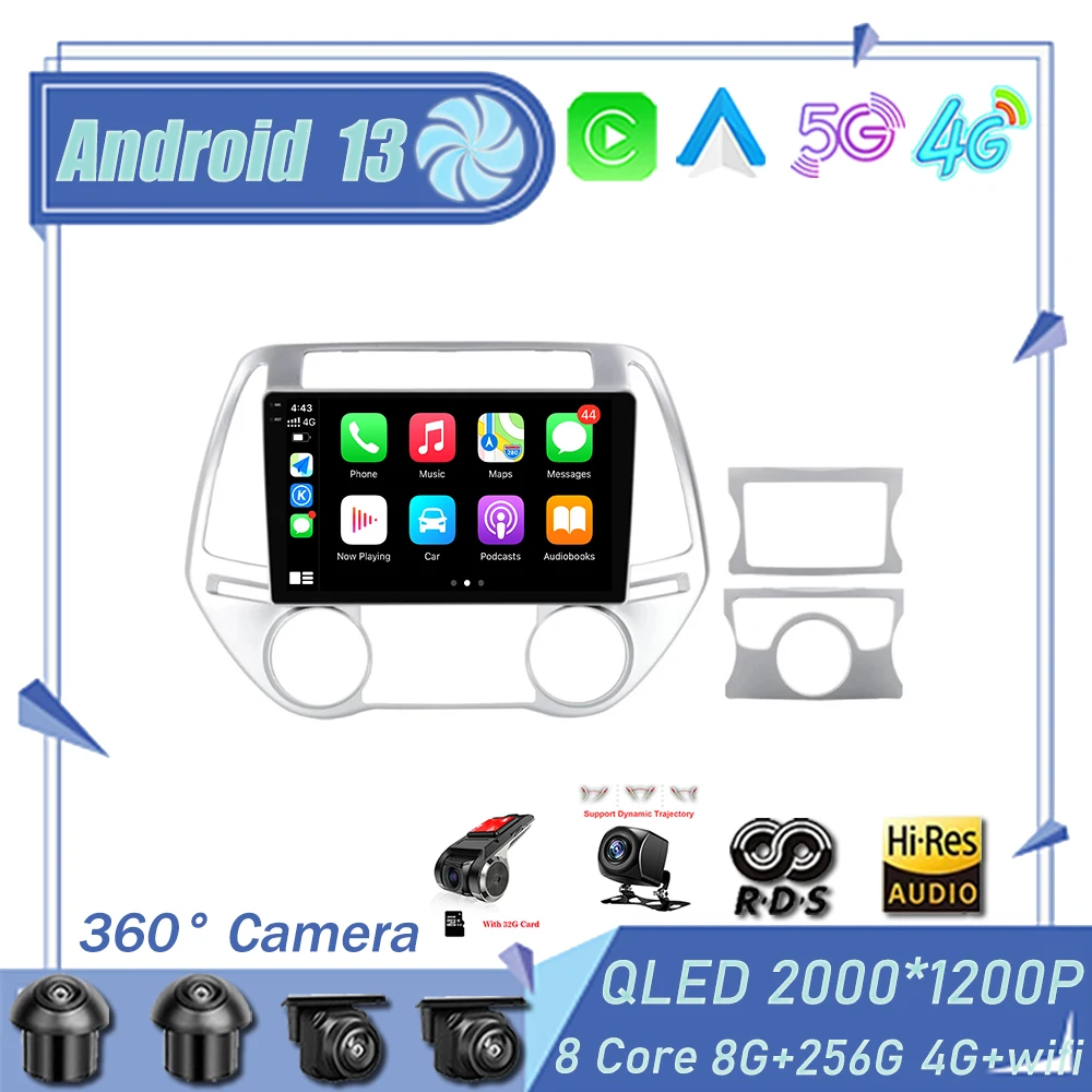 

Автомагнитола для Hyundai I20 2008 2009 2010 2012 Android 13, мультимедийный плеер с GPS-навигацией, Carplay, авто, 4G, Wi-Fi, без DVD