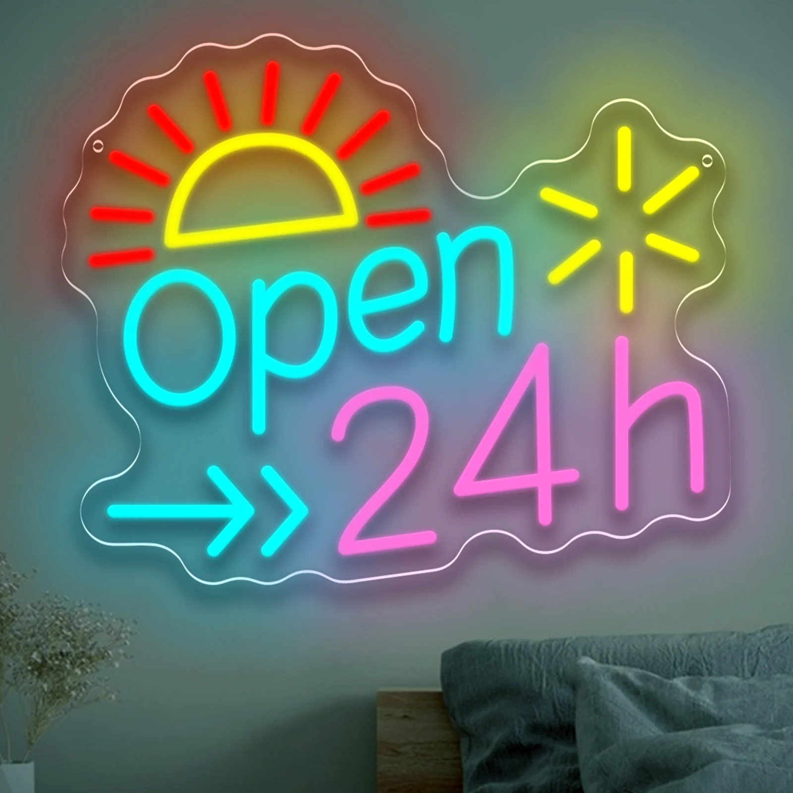 Letrero de neón abierto de 24h, letrero de luz de neón LED para negocios, USB regulable para ventana, comida rápida, restaurante, hamburguesa, tienda, decoración de tienda de conveniencia