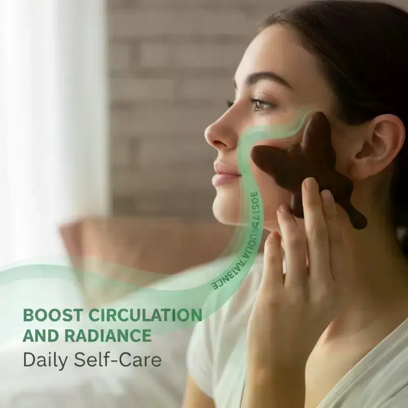 Eyes Facial Wood Gua Sha Tool, Natural Sandalwood Butterfly Shape Nose Guasha Massage Tools, Face Manual Meridians Massager Tool