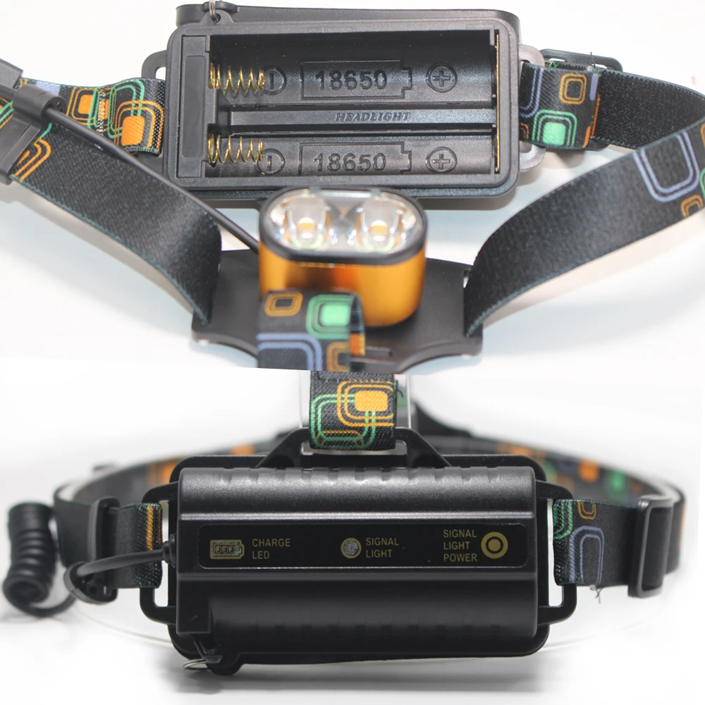 8000 LM USB Charge T6 Headlamp 2*T6 LED Powerful Focus Head Light 3 Modes Self Defense Camp Head Lampe LED Headlight