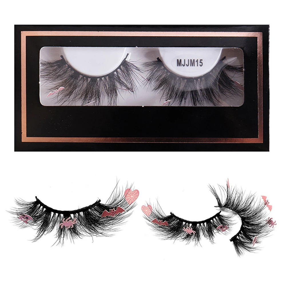 1pair False Lashes Natural Long Eyelashes 2024 Halloween Dramatic Makeup Fake Lash Party Colored Lashes for Cosplay Halloween