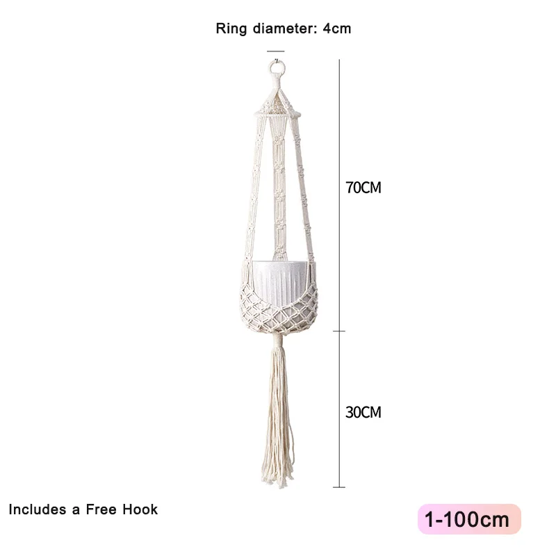 

Bohemian Style Macrame Hanging Planter with Hook - Handwoven Cotton Rope Net Pot for Gardening Green Plants