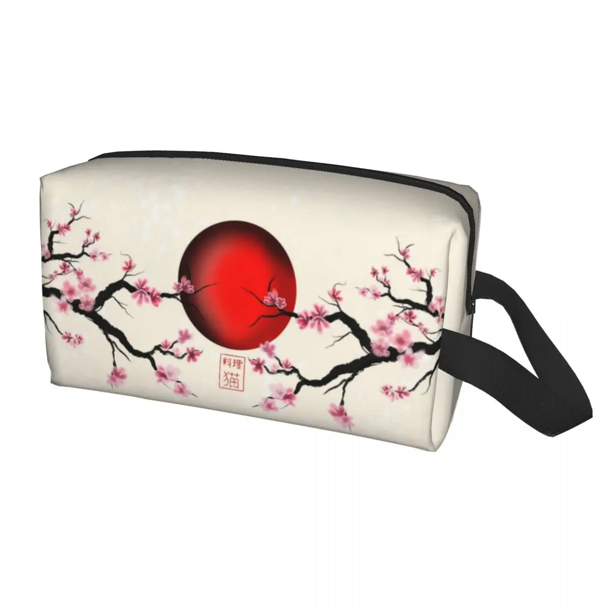 Bolsa de aseo de viaje para mujer, Kit de almacenamiento de flores de cerezo Sakura japonés con un sol rojo naipe, bolsa de maquillaje cosmético de flores, Dopp