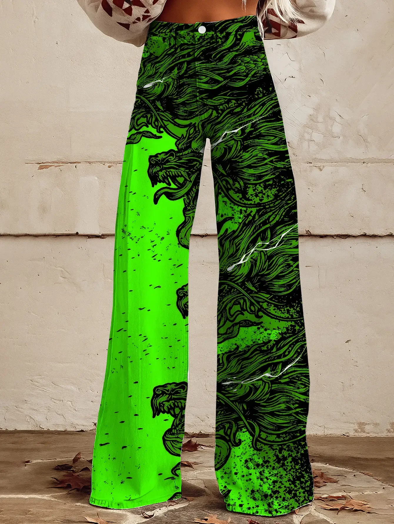  Ladies' fashionable and casual wide leg jeans, washed elastic denim versatile wide leg pants, 