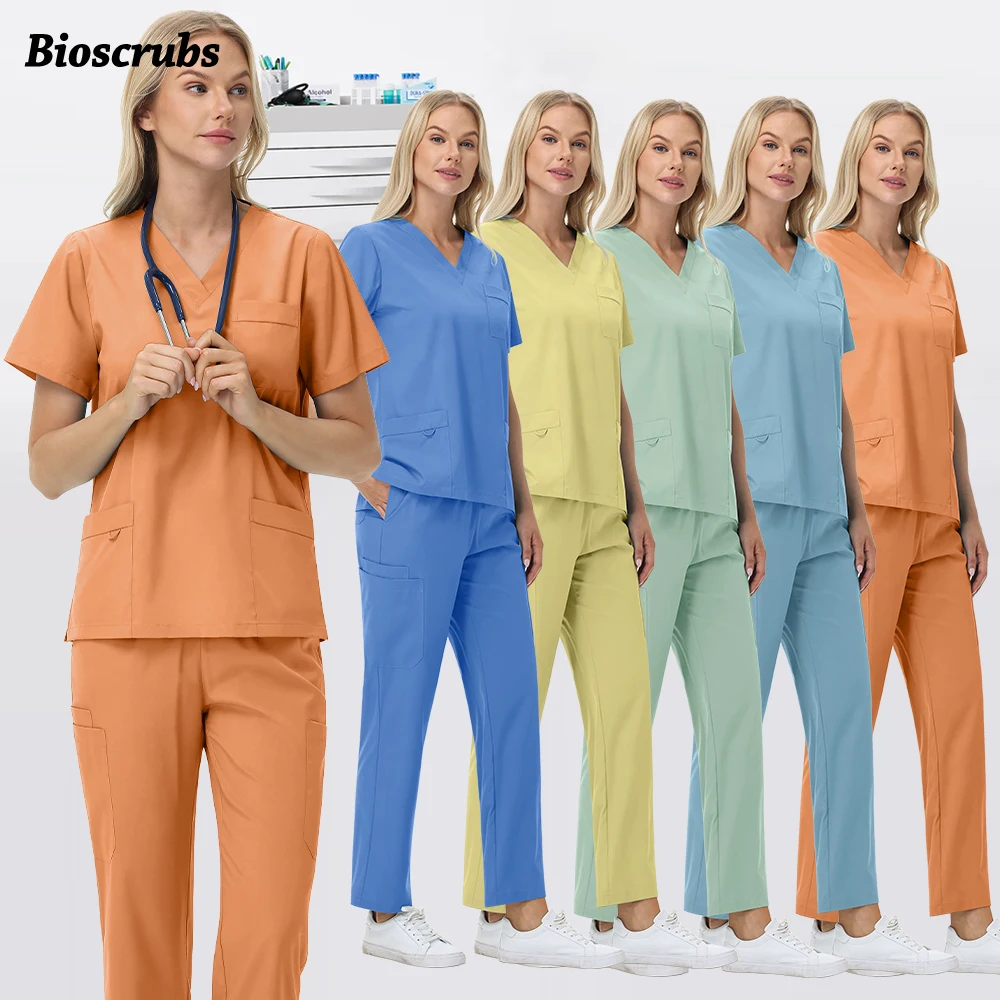 

Polychrome Beauty Spa Workwear Women Men Scrubs Top Straight Pants Medical Surgery Uniforms Lab Pharmacy Doctor Work Clothes Set