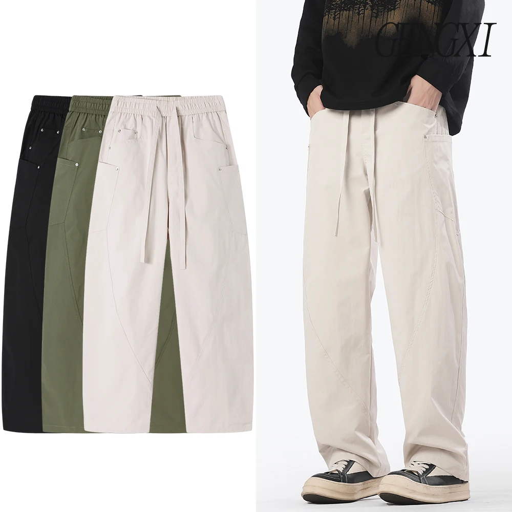 

Новые мужские брюки Scimitar, украшенные заклепками, японские свободные прямые рабочие брюки с несколькими карманами, повседневные брюки