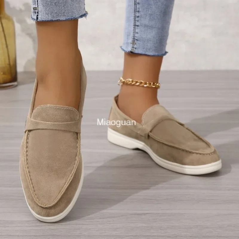 

Leather Nude Suede Flats Shoes Women Loafers Spring Autumn Walk Moccasin Metal Lock Tassel Soft Sole Mules Causal Slip on Shoes