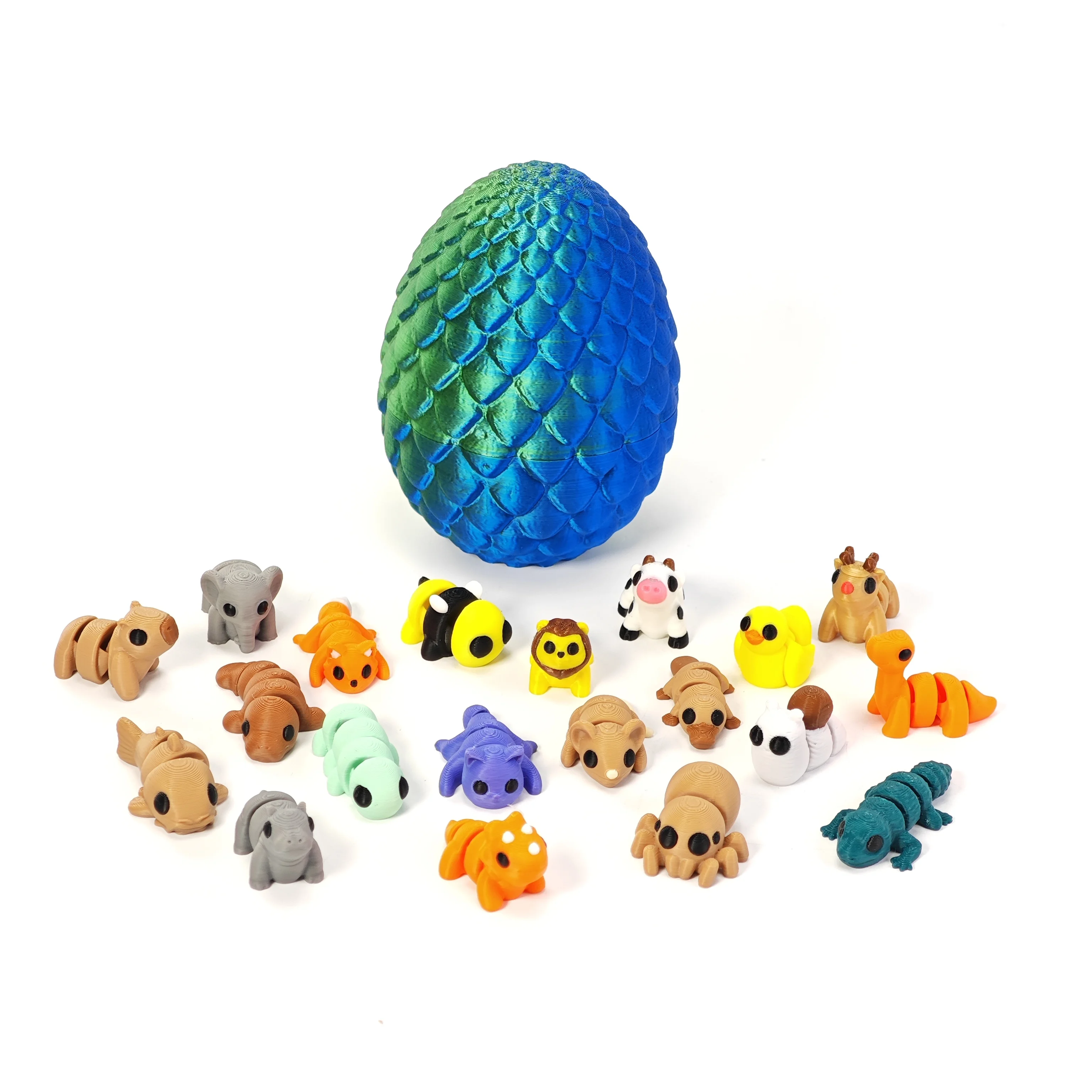 3D Printed Dinosaur Egg with 20Pcs Small Animals Model Toy Cartoon Figure Home Ornament Birthday Gift Decompression Kid Toy