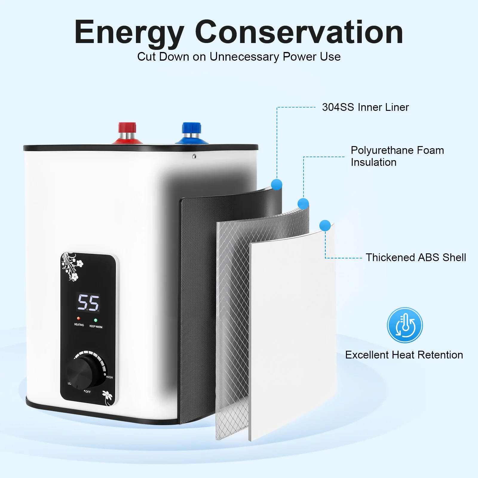

1500W 8L Electric Tankless Water Heater Stainless Steel Under Sink Hot Water Heater for Kitchen Bathroom RV IPX4 Waterproof