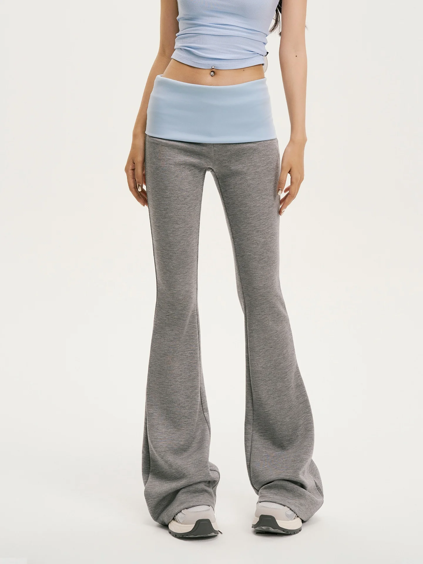 TGXQ American Color Block Flared Casual Pants Women's Low Waist Drape Elastic Grey Sweatpants Spring 2026 New Style