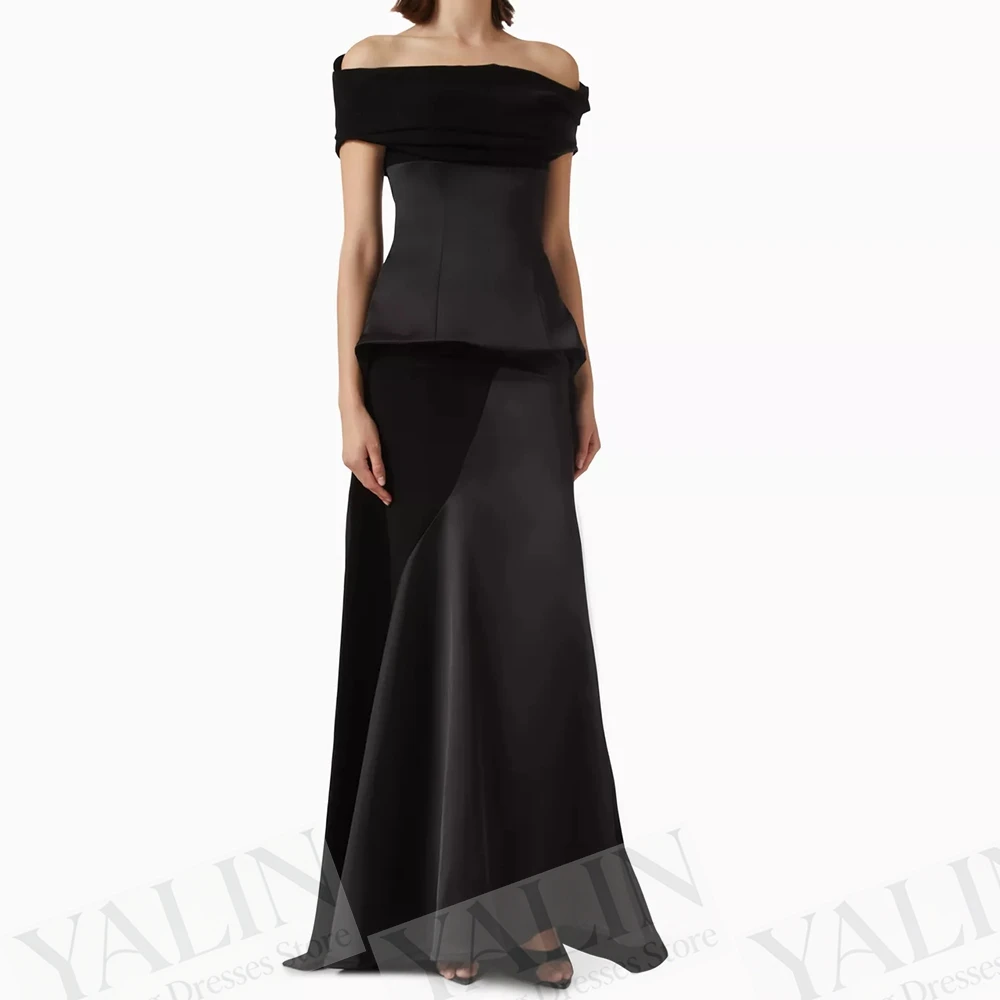 

Women's A-line Evening Dresses Floor-length Off The Shoulder Sleeveless Prom Dresses Simple Fashion Draped Customized Gowns