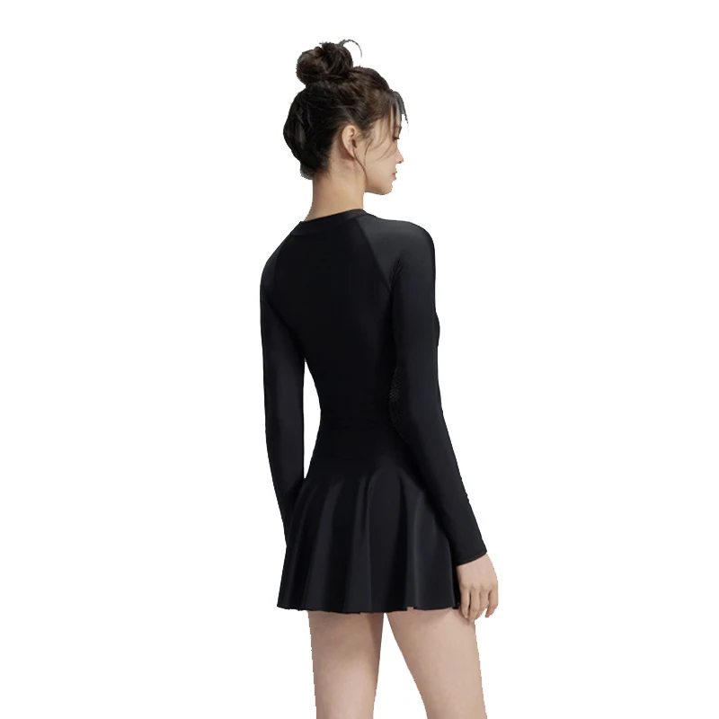 Women Long Sleeve One Piece Skirt Swimsuit Rash Guard UPF50 Quick Dry Slim Fit Swim Dress Ladies Surfing Bathing Suit Beach Wear