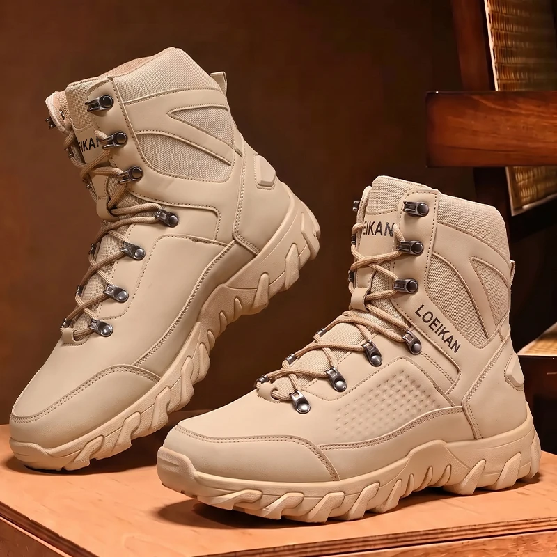 Herren High-Cut Knöchelhohe Freizeitstiefel mit Metallösen, Schnürung, Robustem Obermaterial und Dicker, Rutschfester Sohle für den täglichen Gebrauch und Stadtspaziergänge. – Detail 1