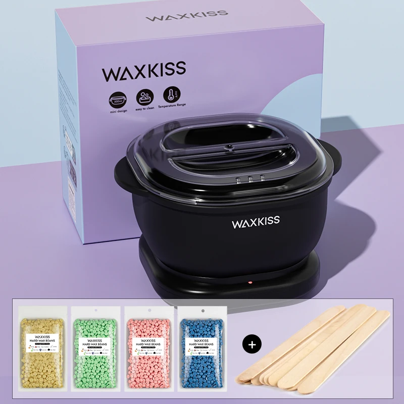 Foldable 450ml Silicone Wax Heater Set US Plug, Low Irritant Hard Wax Beans Honey Rose Aloe Chamomile Full Body Home  Depilation