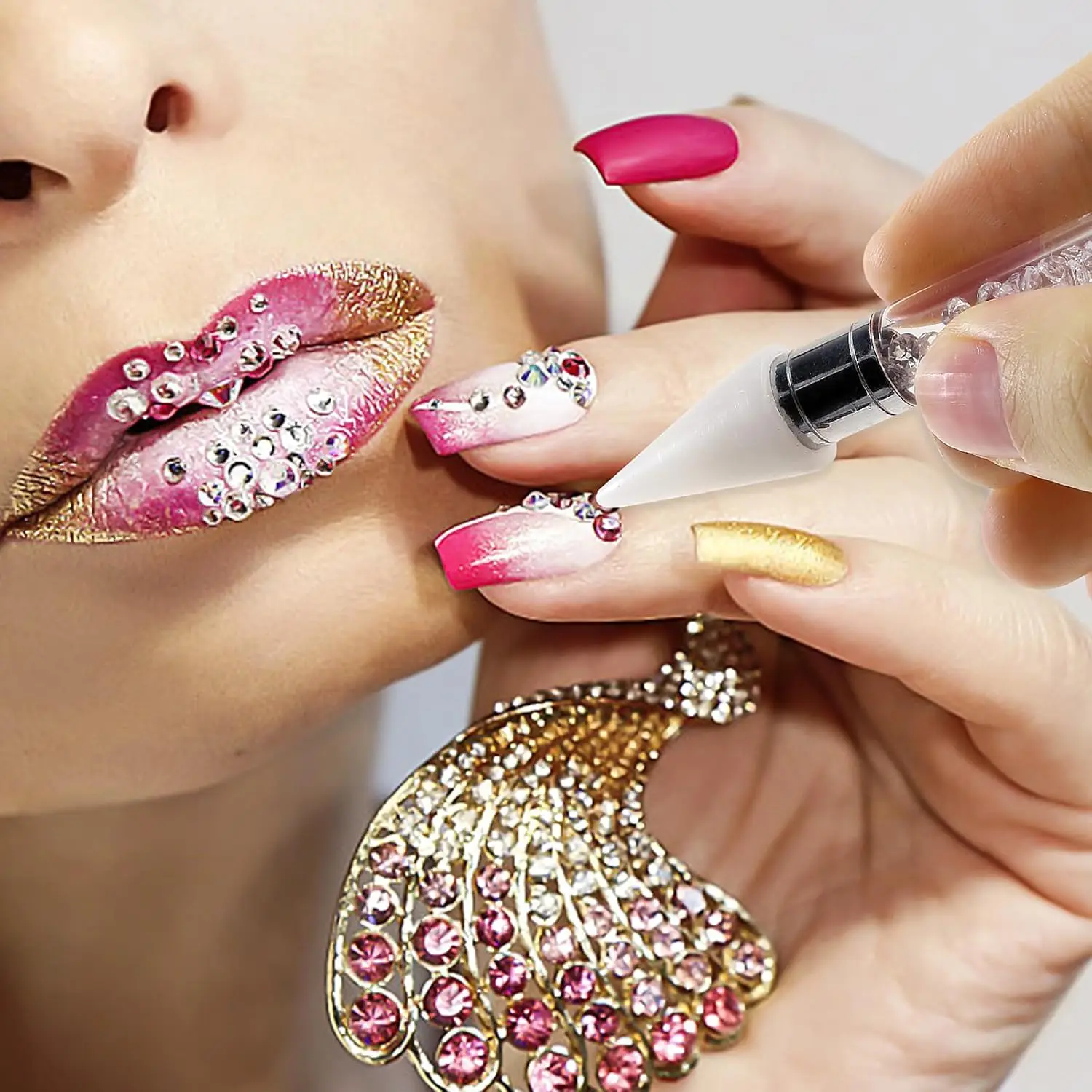 4-teiliges Strass-Aufnahmegerät, doppelseitiger selbstklebender Wachsstift mit austauschbarer Spitze für Nagelkunst, Edelsteine, Maniküre, DIY – Detail 9