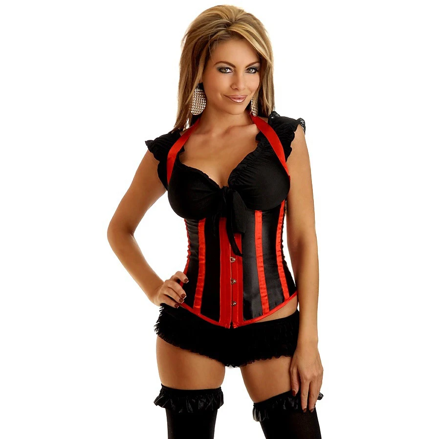 Gothic Satin Waist Trainer Cincher Corsets Bustiers Black/White/Red/Purple Striped Halter Boned Underbust Cupless Body Shaper