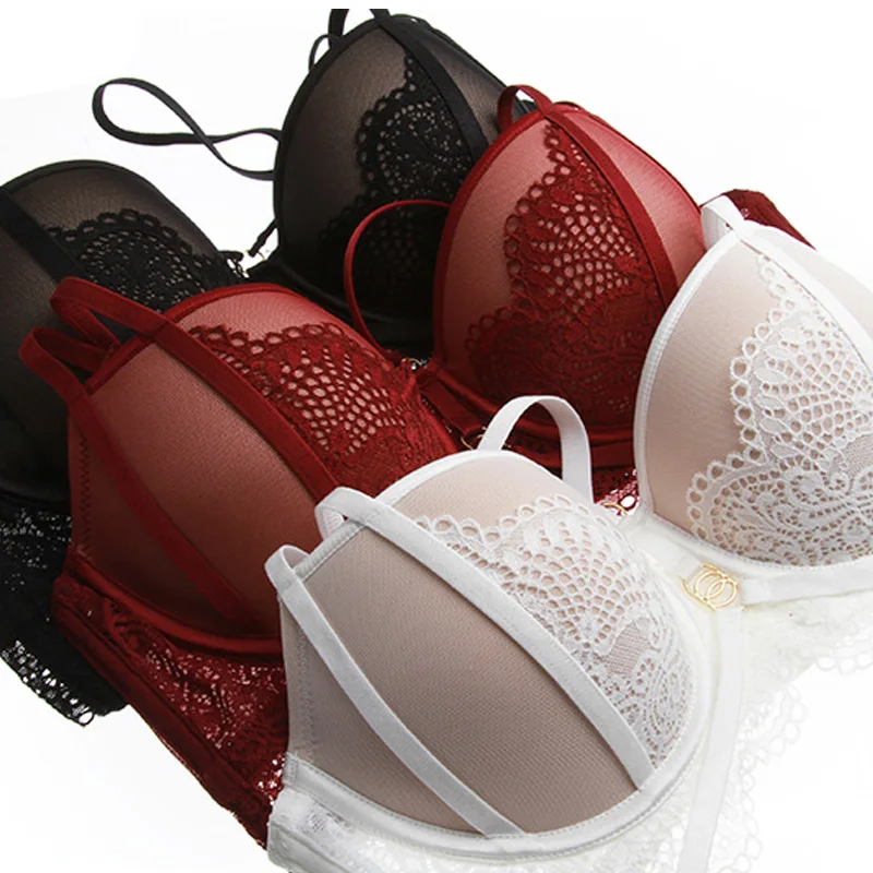 Dotey Popsy Women\'s Bra Set Push Up Strappy Style Padded Cup Underwire 3 Colours Sexy Lace Underwear Set