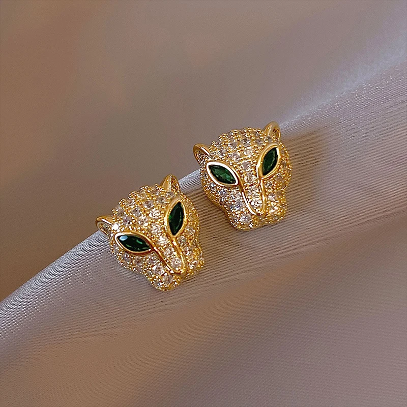 Delicate  Leopard Stud Earrings for Women Unique AAA Zircon Animal Earrings Nightclub Accessories Jewelry