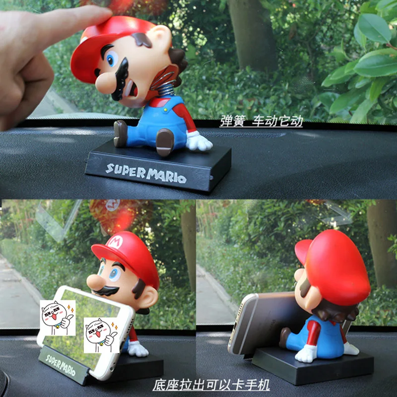 ตัวเลขการกระทํา Mario Luigi เขย่าหัวผู้ถือโทรศัพท์ตุ๊กตา PVC อะนิเมะอุปกรณ์ต่อพ่วงเขย่าหัวโทรศัพท์เครื่องประดับรถของเล่น