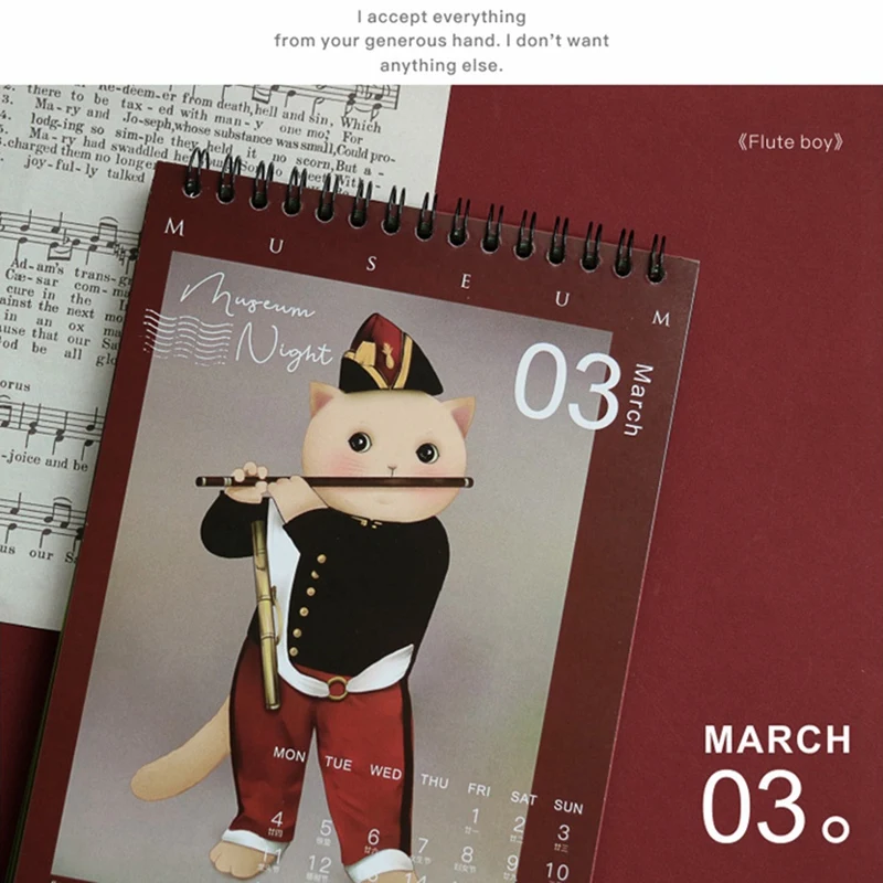 1 Piece Kitten 2024 Desk Calendar Museum Cat Night Creative Ins Decorative Calendar